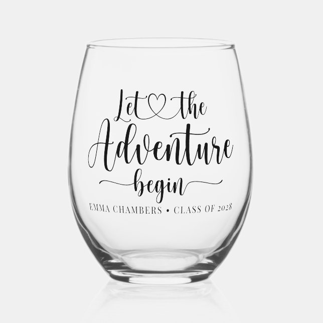 Lass The Adventure Begin Abschluss Class 2024 Weinglas Ohne Stiel (Vorderseite)