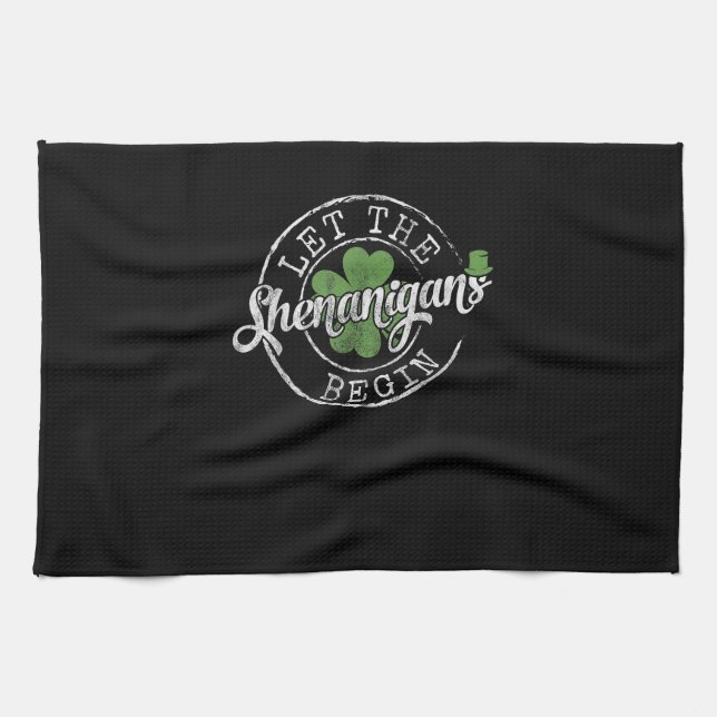 Lass The Shenanigans Begin Funny Clovers St Patric Geschirrtuch (Horizontal)