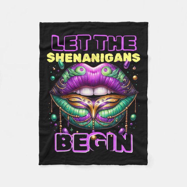 Lass The Shenanigans Begin Mardi Gras Lips 2025 Fleecedecke (Vorderseite)