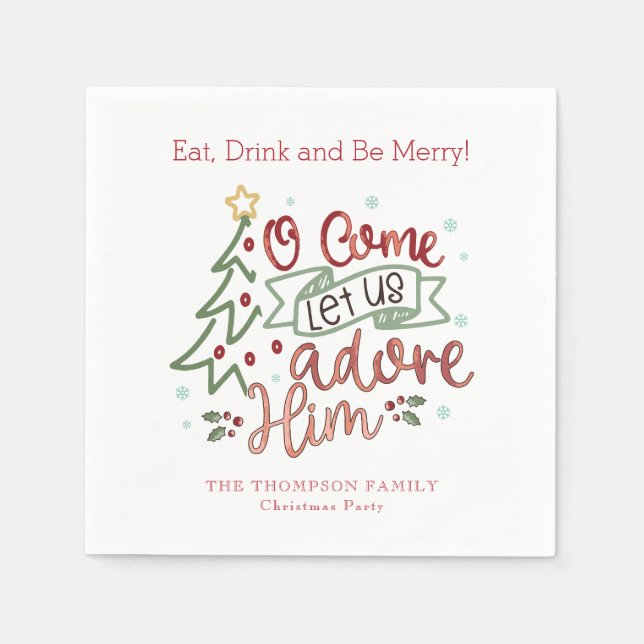 Lass uns Adore Ihm Weihnachten Serviette (Vorderseite)