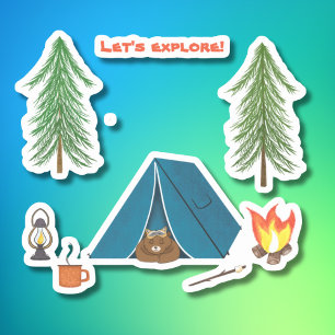 Lass uns den Bären erkunden, der am Campingplatz s Aufkleber