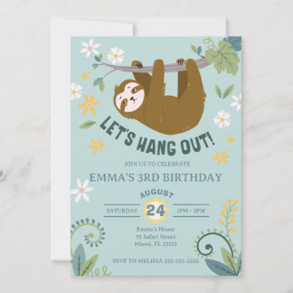 Lass uns den Jungle Sloth Geburtstag aushängen Einladung
