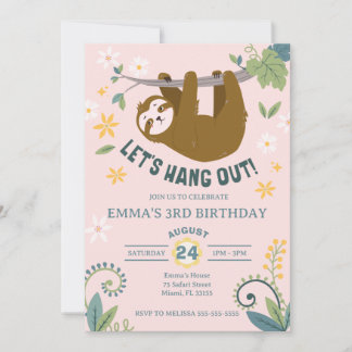 Lass uns den Jungle Sloth Pink zum Geburtstag aush Einladung