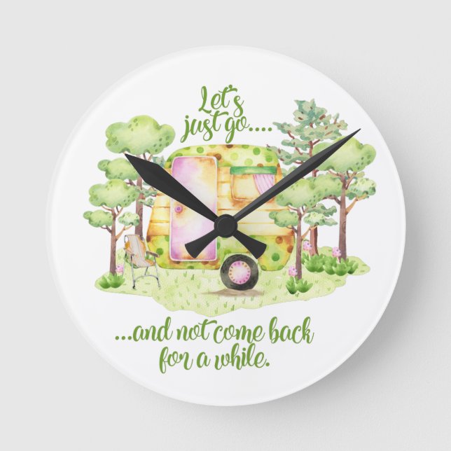 "Lass uns einfach gehen" - Retro Camper Caravan Runde Wanduhr (Vorderseite)