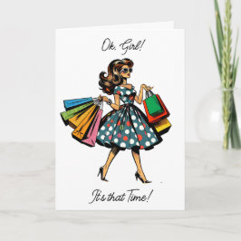 Lass uns einkaufen gehen! Funny Woman mit Taschen Karte