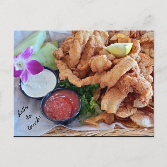 Lass uns essen gehen! Florida Grouper Fingers Postkarte (Vorderseite)