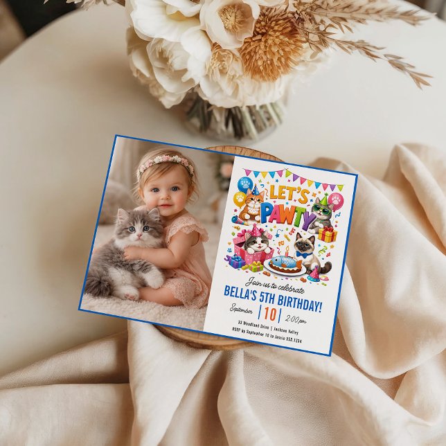 Lass uns feiern: Katze wird 5 | Süße Katze zum Geb Einladung (Let’s Pawty Cat 5th Birthday | Cute Kitty Birthday Invitation
)