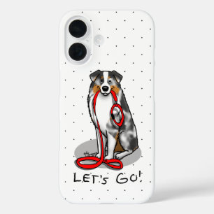 Lass uns gehen! Australischer Schäferhund (blaues  iPhone 16 Hülle