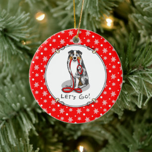 Lass uns gehen! Australischer Schäferhund (blaues  Keramik Ornament