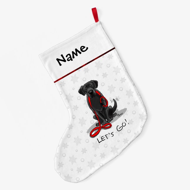 Lass uns gehen! Black Labrador Retriever - Niedlic Großer Weihnachtsstrumpf (Rückseite (Hängend))