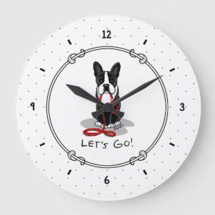 Lass uns gehen! Boston Terrier Dog (schwarz) Funny Große Wanduhr