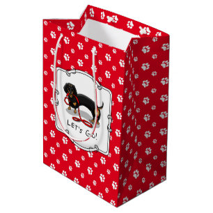 Lass uns gehen! Dackel (schwarz und braun) Hundehu Mittlere Geschenktüte