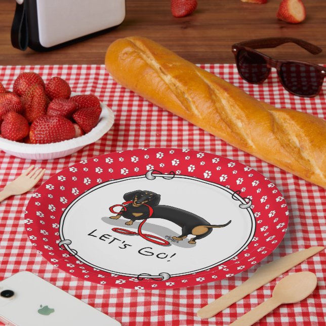 Lass uns gehen! Dackel (schwarz und braun) Pappteller (Picknick)