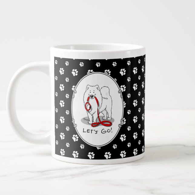 Lass uns gehen! (für einen Spaziergang) Samoyed w  Jumbo-Tasse (Links)