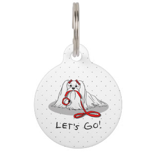 Lass uns gehen! Malteser Hund mit Red Leash - Nied Haustiermarke