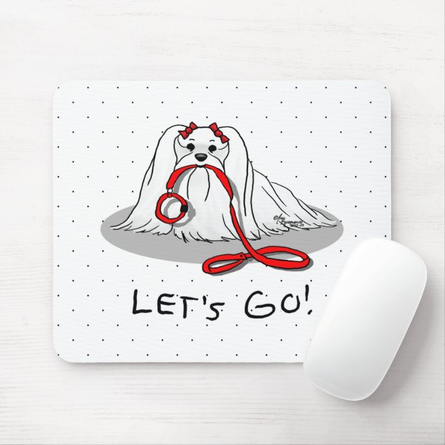 Lass uns gehen! Malteser Hund mit Red Leash Niedli Mousepad (Mit Mouse)