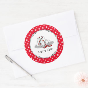Lass uns gehen! Malteser Hund mit Red Leash Niedli Runder Aufkleber