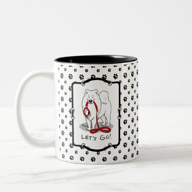 Lass uns gehen! Samoyed & Leine Zweifarbige Tasse (Links)