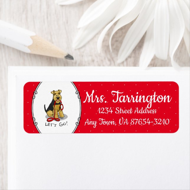 Lass uns gehen! Welsh Terrier Hund mit roter Leine (Insitu)