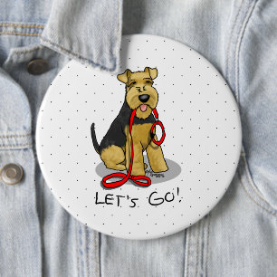Lass uns gehen! Welsh Terrier Hund mit roter Leine Button