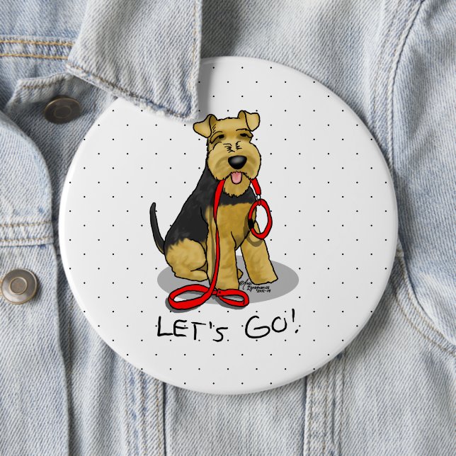 Lass uns gehen! Welsh Terrier Hund mit roter Leine Button (Beispiel)