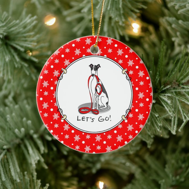 Lass uns gehen! (zu Fuß) Greyhound Hund (Schwarz-w Keramik Ornament (Baum)