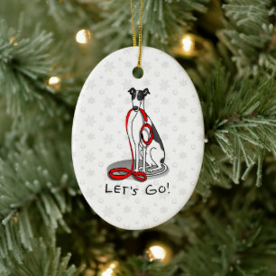 Lass uns gehen! (zu Fuß) Greyhound Hund (Schwarz-w Keramik Ornament