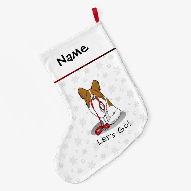 Lass uns gehen! (zu Fuß) Papillon (weiß & rot) Hun Großer Weihnachtsstrumpf (Rückseite (Hängend))