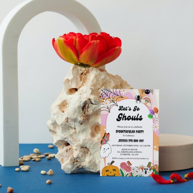 Lass uns Ghouls Halloween Retro Groovy Geburtstag  Einladung (Von Creator hochgeladen)