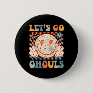 Lass uns Ghouls Hippie Smile Face Retro Halloween Button