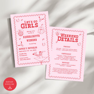 Lass uns Girls Cowgirl Pink und Red Bachelorette g Einladung