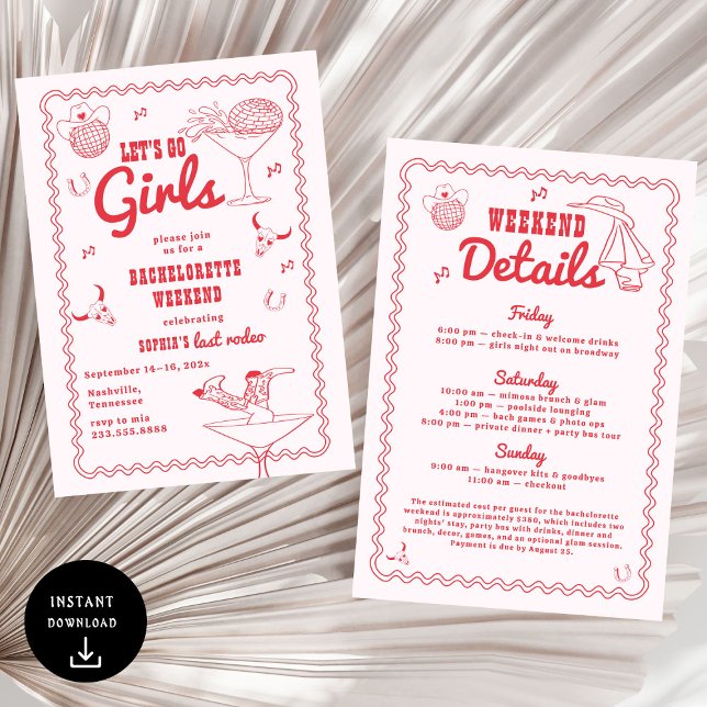Lass uns Girls Cowgirl Red Bachelorette gehen Einladung (Von Creator hochgeladen)