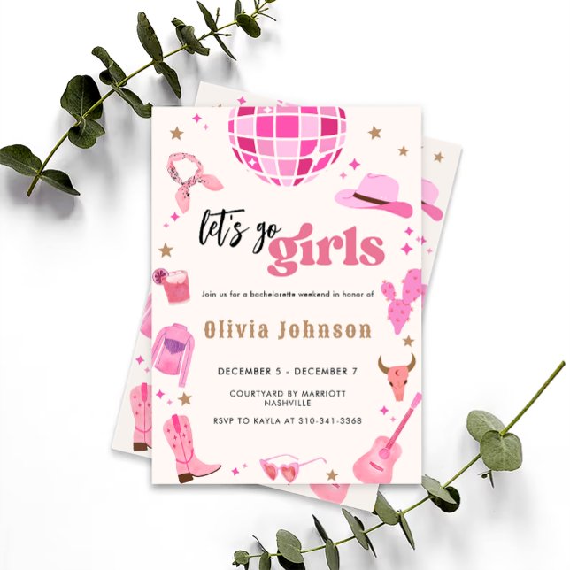 Lass uns Girls Nashville Pink Rodeo gehen | Bachel Einladung (Von Creator hochgeladen)