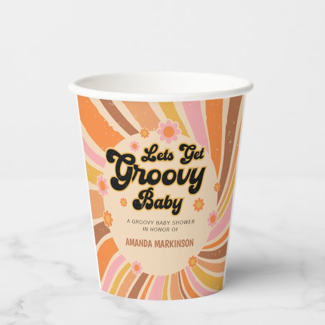 Lass uns Groovy Retro Baby Dusche holen Pappbecher (Vorderseite)