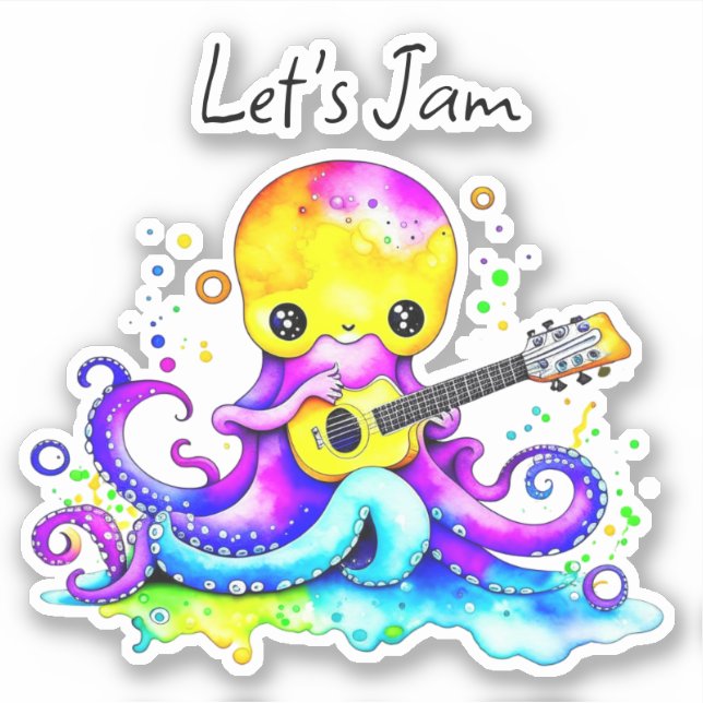 Lass uns Jam | Kraken, akustische Gitarre spielen Aufkleber (Vorderseite)