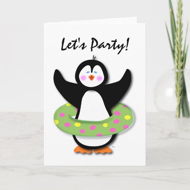 Lass uns Party schwimmen Pinguin Card Karte (Vorderseite)