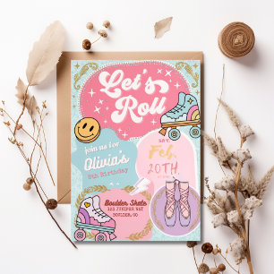 Lass uns Retro Pastell Rollschuh Ballet Geburtstag Einladung