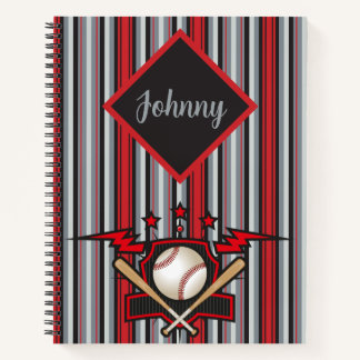 Lass uns Rot und Grau Gestreift Ball spielen  Notizbuch