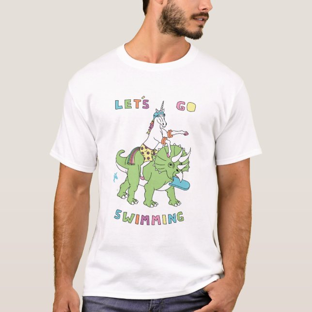 Lass uns schwimmen gehen (männlich) Einhornreiten  T-Shirt (Vorderseite)