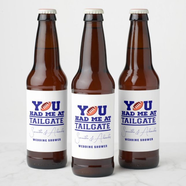 Lass uns Tailgate Celebrate Blue Bridal Couple Sho Bierflaschenetikett (Flaschen)