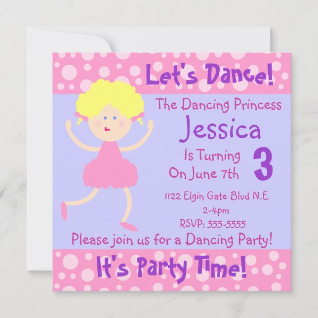 Lass uns tanzen ~ Es ist Party Time~Kindergeburtst Einladung (Vorderseite)