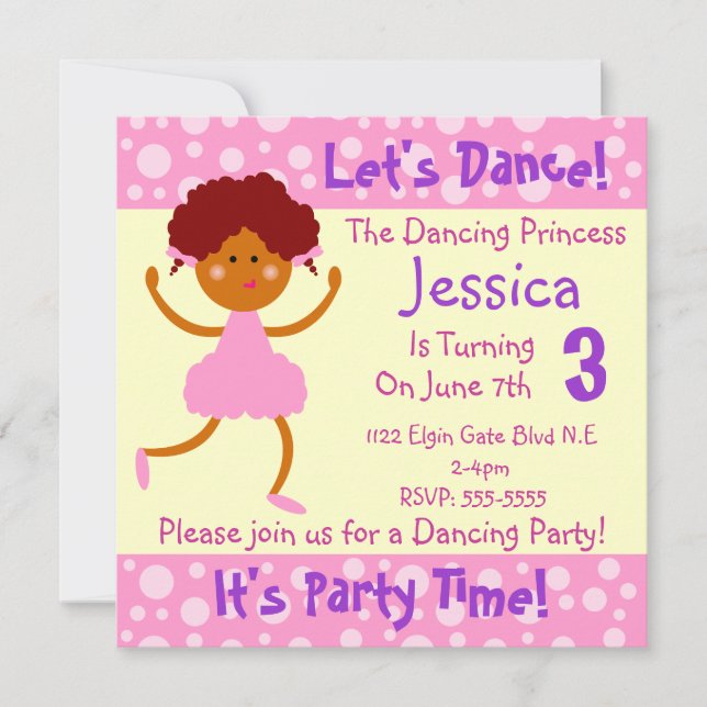 Lass uns tanzen ~ Es ist Party Time~Kindergeburtst Einladung (Vorderseite)