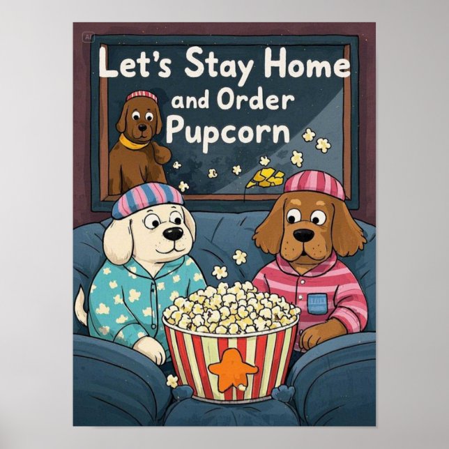 Lass-Zuhause und bestellen Pupcorn-Kartoonhunde Bl Poster (Vorne)