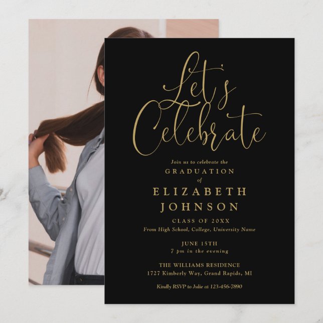 Lasse Celebrate Script Foto Graduation Party Einladung (Vorne/Hinten)