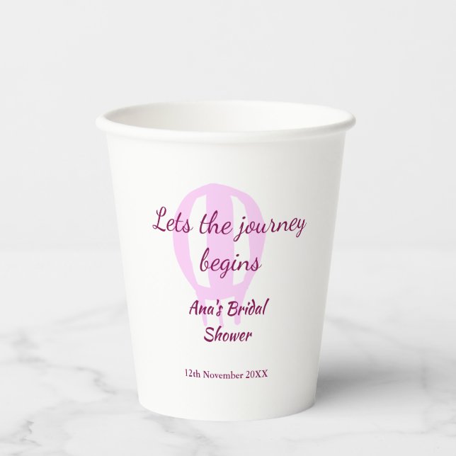 lasse die Reise beginnt Brautparty Name Button hin Pappbecher (Vorderseite)