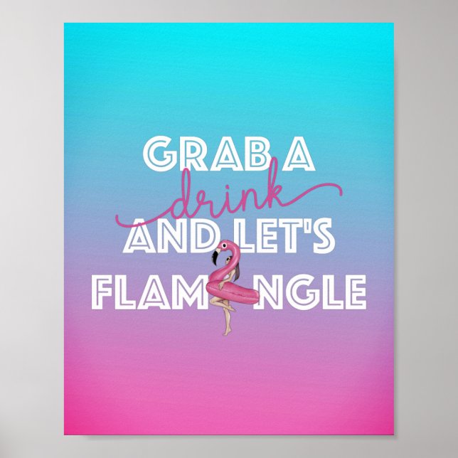 Lasse Flamingle Pool Party Bar Ombre Signage Poster (Vorne)