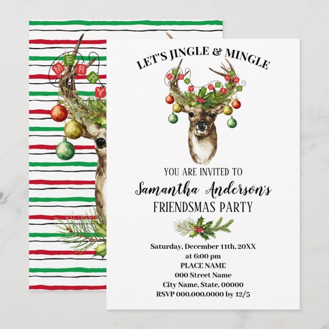 Lasse Jingle & Mingle Friendsmas Weihnachtsfeierta Einladung (Vorne/Hinten)