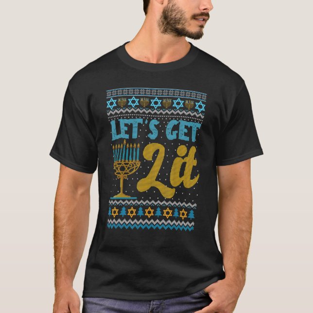 Lasse Lit Menorah jüdisch Ugly Hanukkah Sweate T-Shirt (Vorderseite)