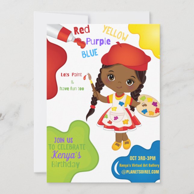 Lasse Paint Birthday Einladung für Mädchen (Vorderseite)