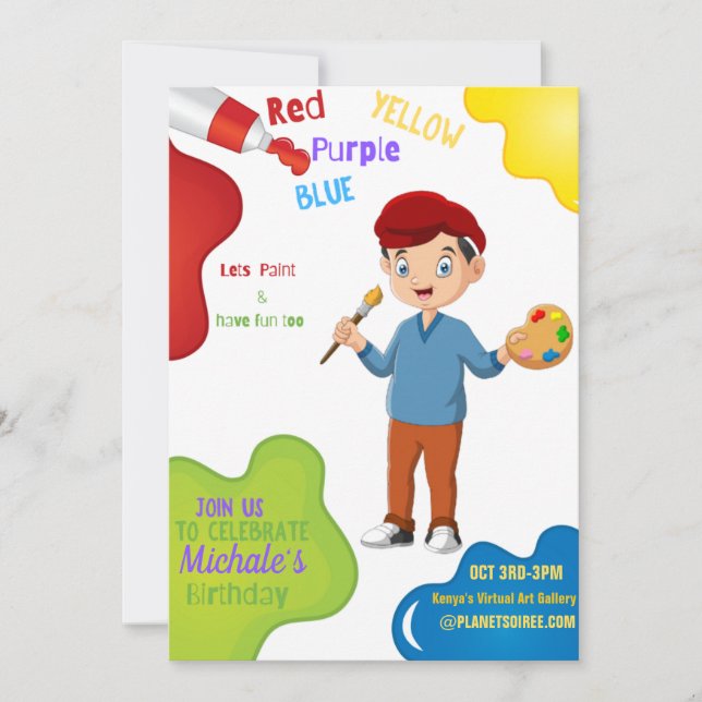 Lasse Paint Birthday Invitation Card (Junge) Einladung (Vorderseite)
